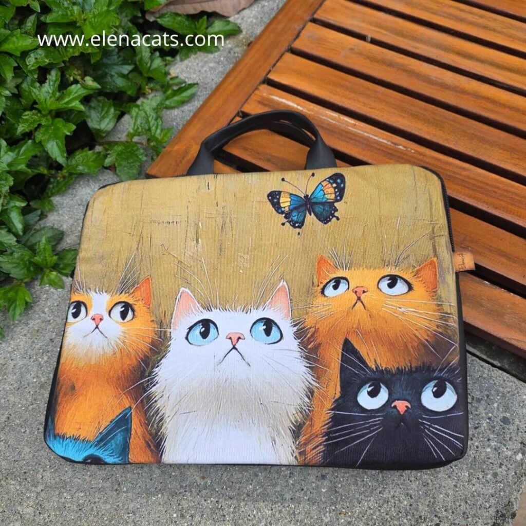 Bolso para portátil Elenacats diseño de gato resistente y acolchado hecho en Medellín
