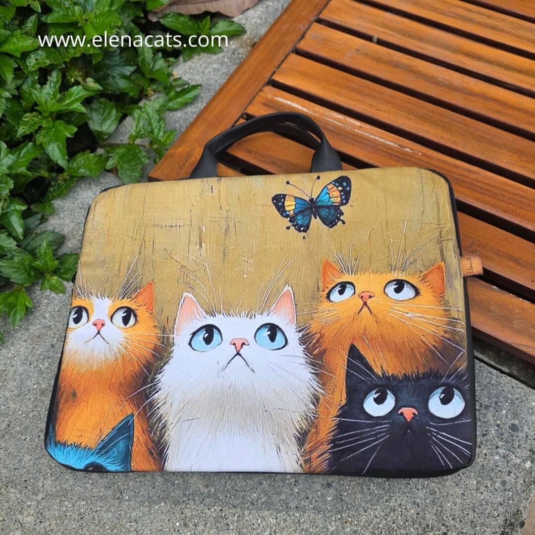 Bolso para portátil Elenacats diseño de gato resistente y acolchado hecho en Medellín
