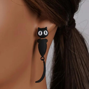 Aretes Gato 3D Negro