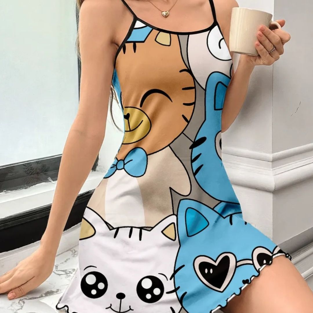 Pijama Vestido Con Gatos
