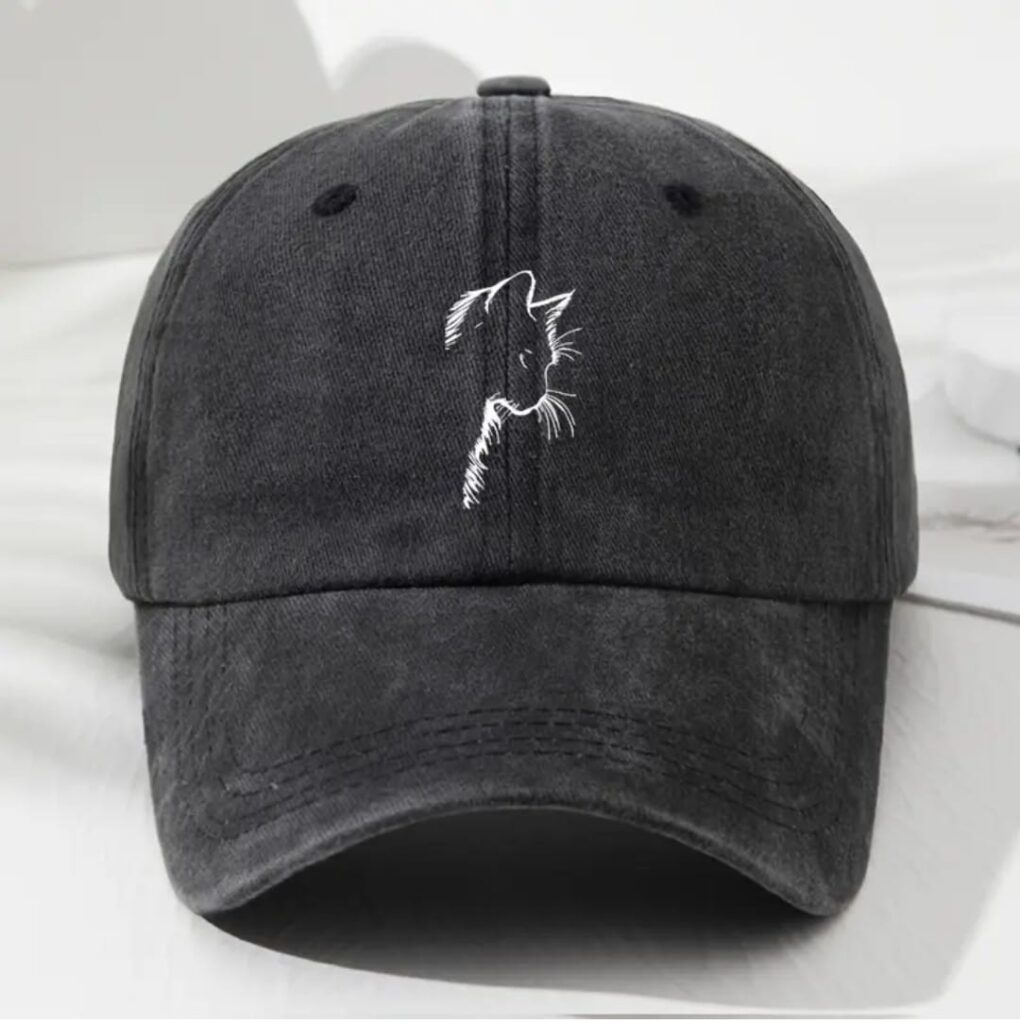 Gorra Con Diseño Gato perfil negra