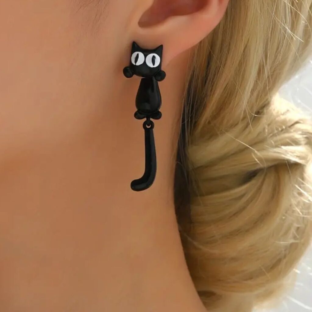 Aretes Gato 3D Negro