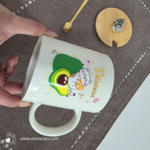 vaso Con Diseño De Gato y Aguacate