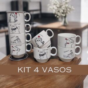 Kit Vasos Con Diseño De Gato