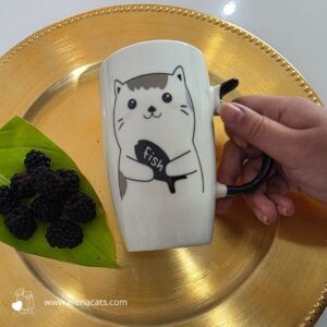 vaso Con Diseño De Gato y pez