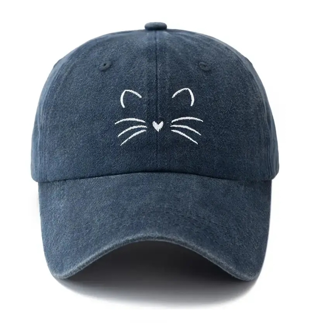Gorra Con Diseño Gato Bigotes Azul