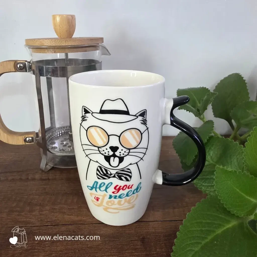 vaso Con Diseño De Gato corbatin y gafas