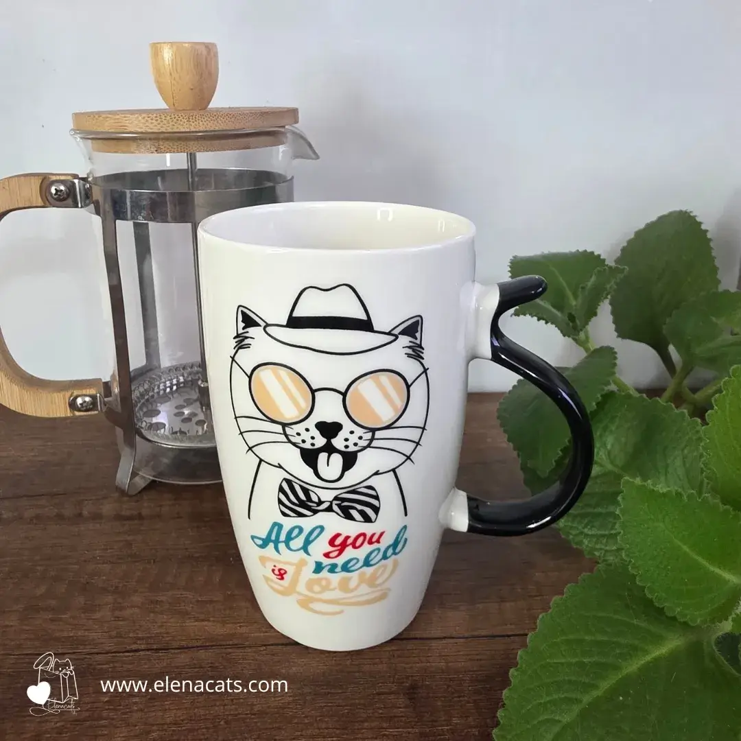 vaso Con Diseño De Gato corbatin y gafas