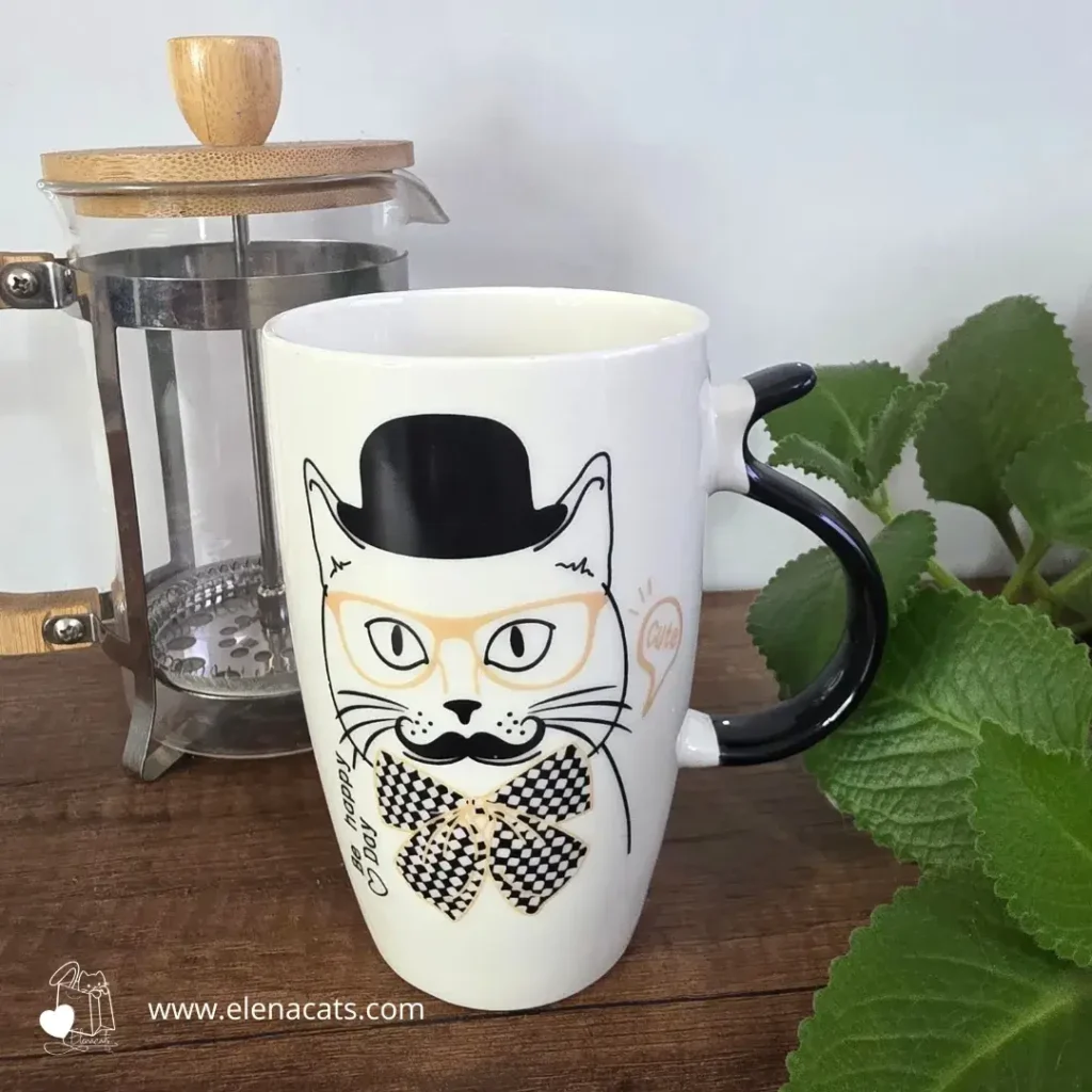 vaso Con Diseño De Gato sombrero negro