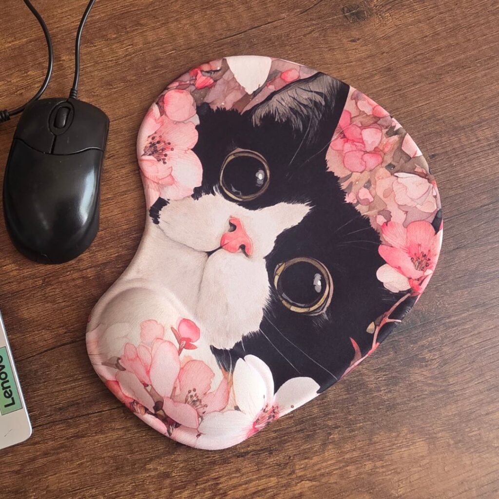Mouse Pad  Con Diseño Gata flores