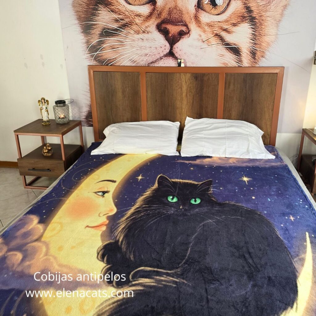 Cobija Con Diseño Gato Negro y Luna