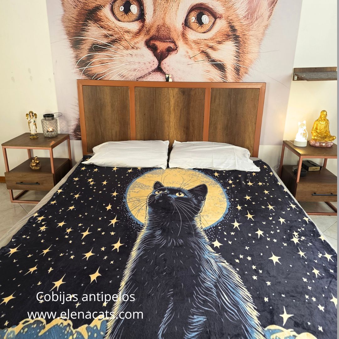 Cobija Con Diseño Gato Negro y Estrellas - Imagen 2