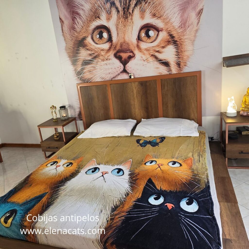 Cobija Con Diseño Gatos y Mariposa