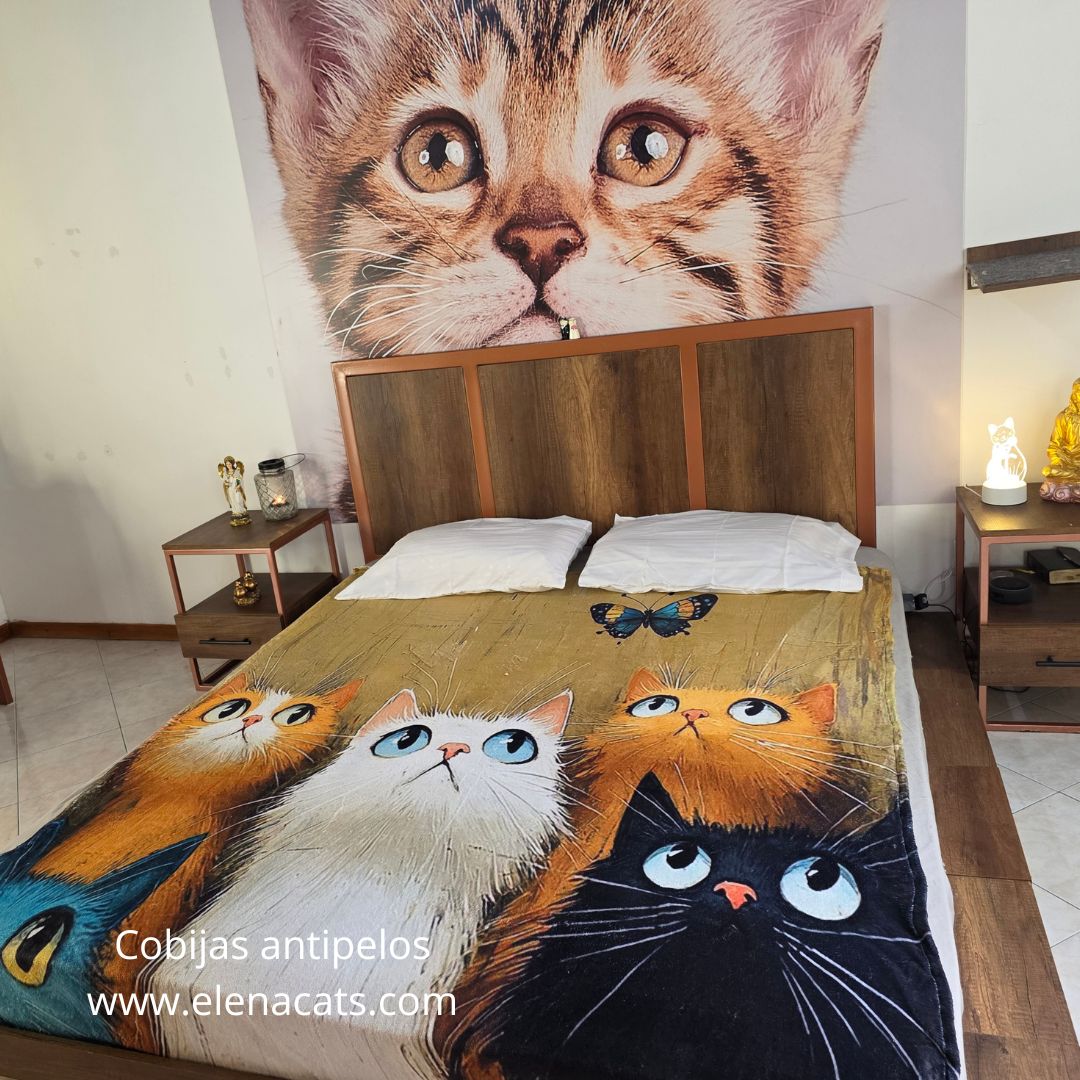 Cobija Con Diseño Gatos y Mariposa