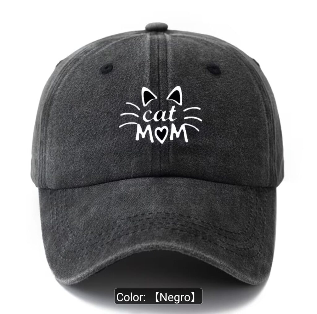 Gorra Con Diseño Gato Cat Mom negra Corazon