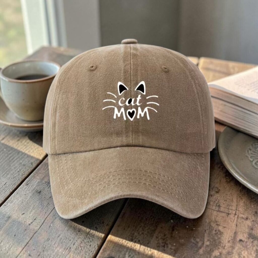 Gorra Con Diseño Gato Perfil Beige bigotes