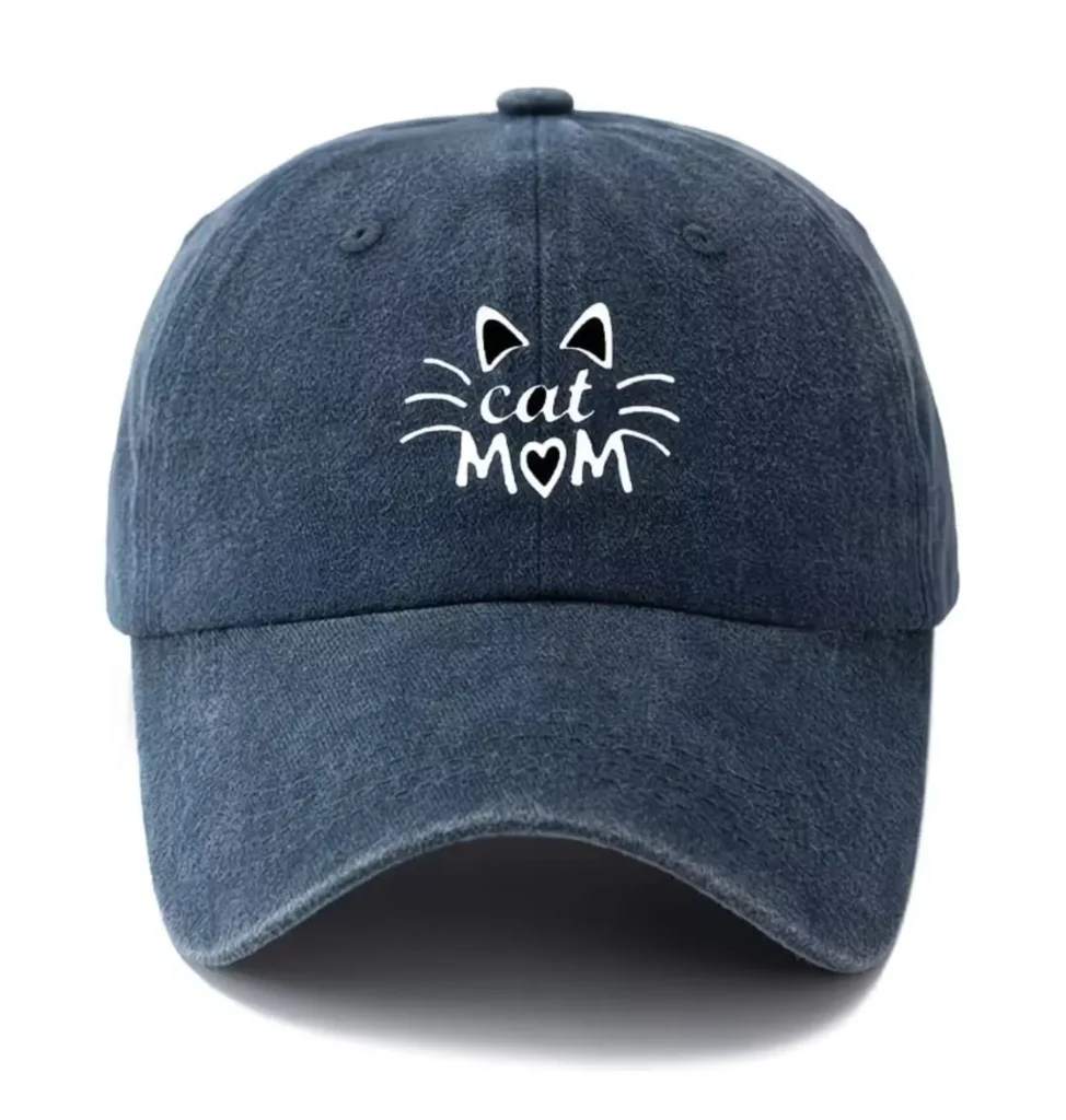 Gorra Con Diseño Gato Cat Mom azul corazón bordada