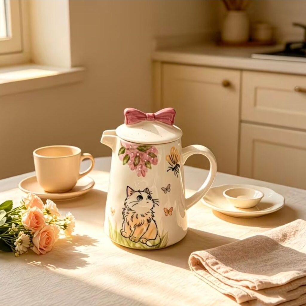 Tetera en ceramica con diseño de gato