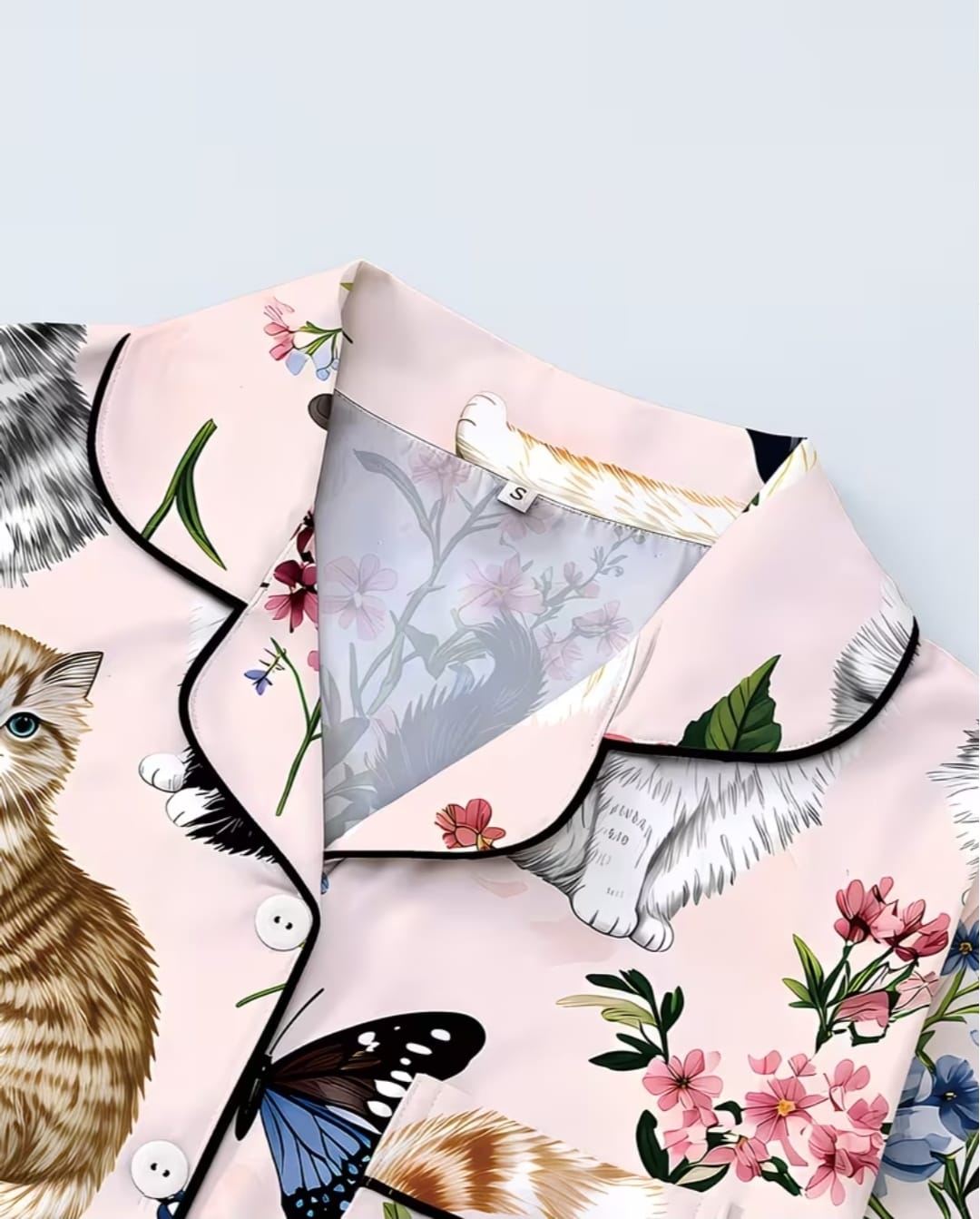 Pijama Short Mujer Rosada Con Gato negro - Image 2
