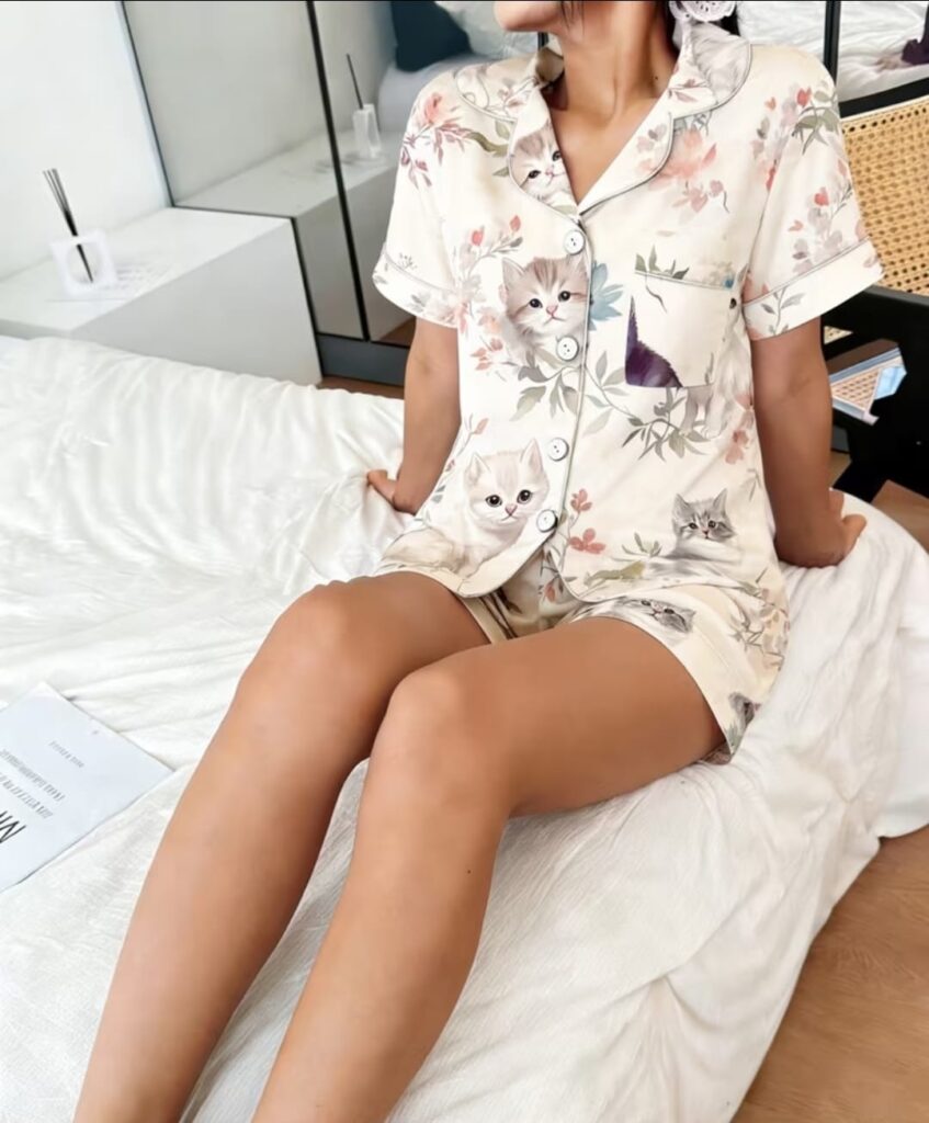 Pijama Short Mujer Con Gatos Cute